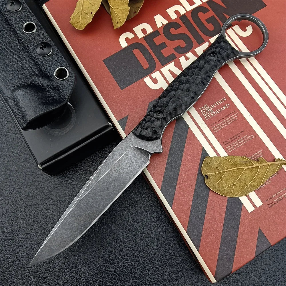 Tactical Straight Fixed Knife 8Cr13Mov Black Stonewashed Blade G10 Handle with Kydex Sheath Sharp Outdoor Camping EDC Tool