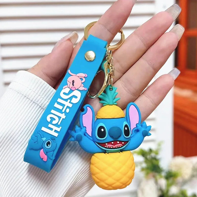 Wholesale Anime Disney Keychain New Mickey Mouse Minnie Lilo & Stitch Doll Keyring Ornament Key Chain Car Pendant Kid Toys Gifts
