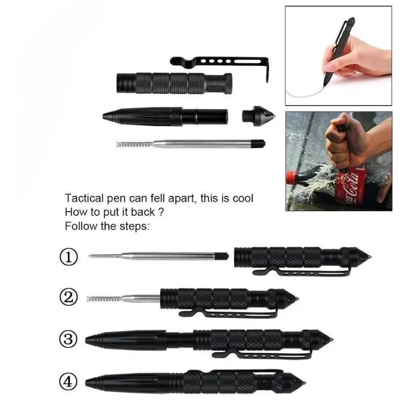 Tactical Pen Self Defense Emergency Survival Tool Glass Breaker Tungsten Steel Aluminum Alloy Writing Pen Outdoor Rescue Escape