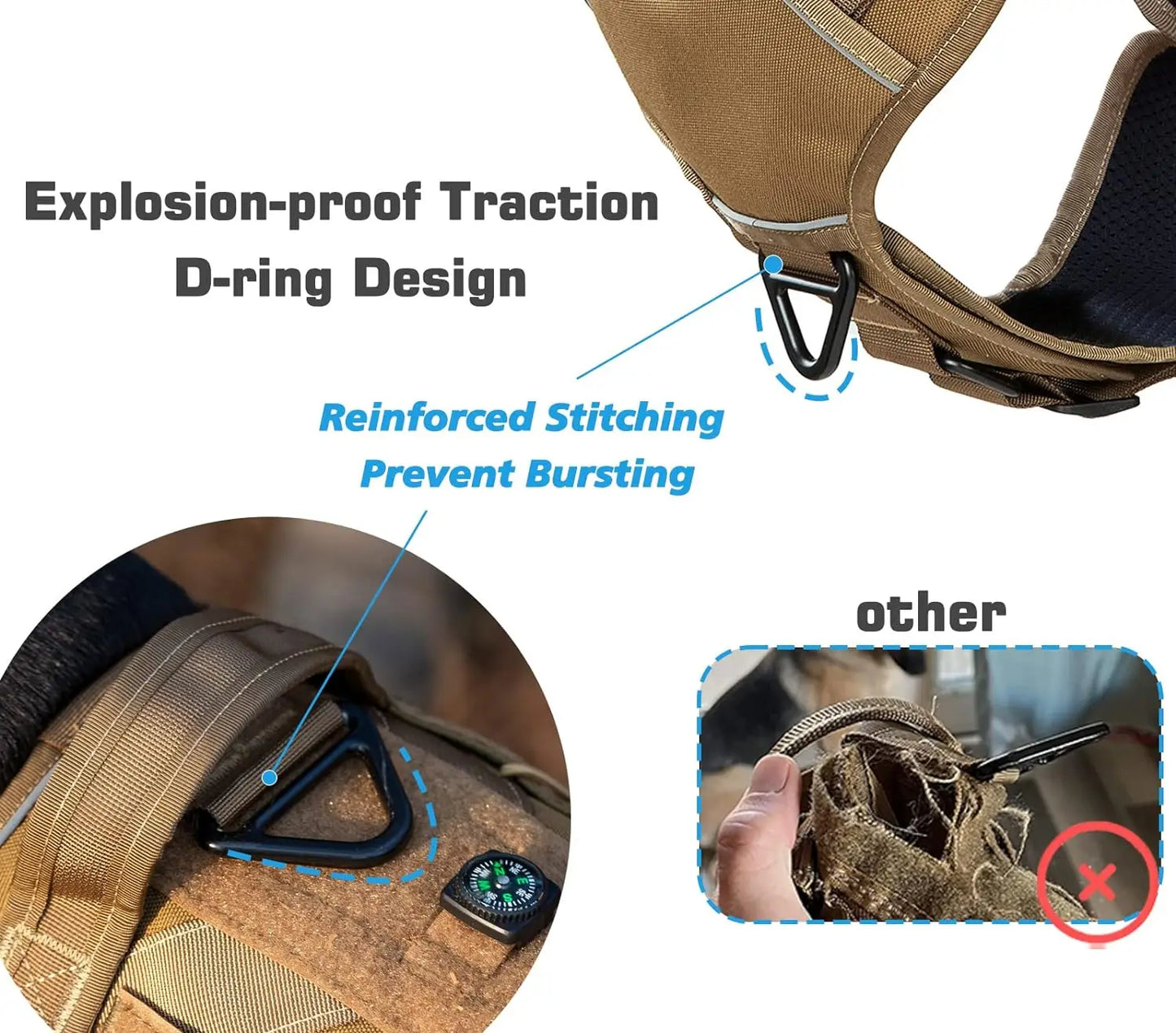 Tactical Dog Harness, two Metal Buckle Heavy Duty Dog Harness with Do Not Pet nameplate Patch, Reflective Military Dog Harness