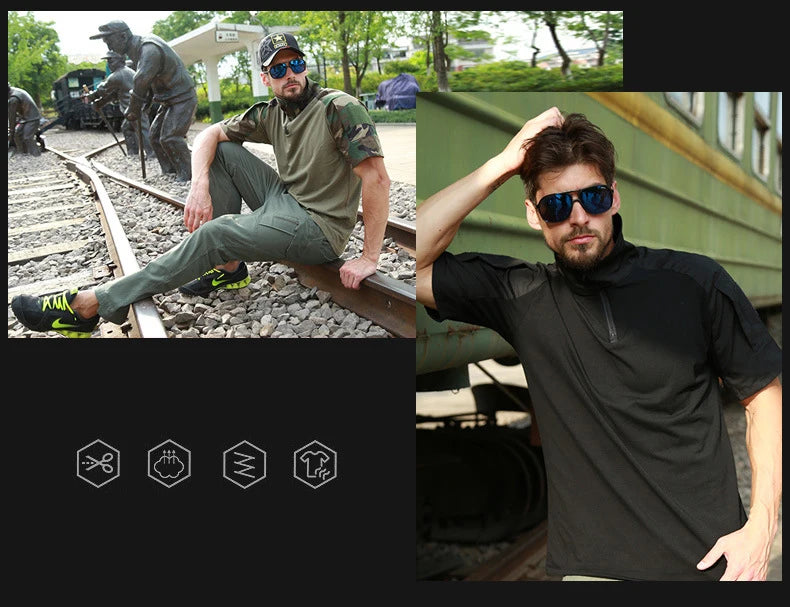 Tactical T-Shirts Men Sport Outdoor Tee Quick Dry Short Sleeve Shirt Hiking Hunting Combat Men Clothing Breathable