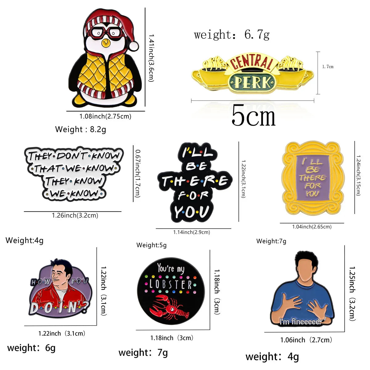 Friends Enamel Pin TV SHOW Funny Quotes Badges on Backpack Brooches Lapel Pin Cosplay Accessories Fans Gifts