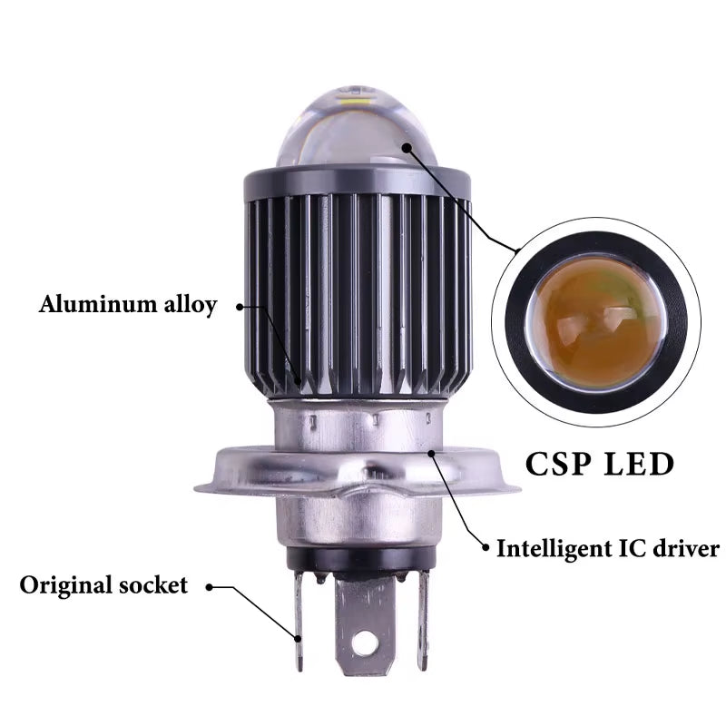 H4 LED Motorcycle Headlight Bulbs 3570 CSP Lens White White Hi Lo Beam Fog Lamp Universal Driving Lamp Scooter Accessories