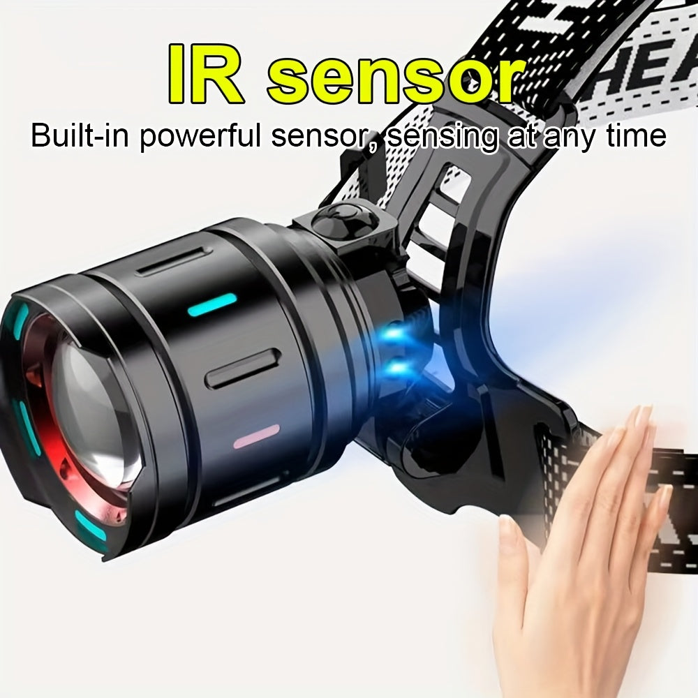 Most Powerful LED Headlamp, High Power Rechargeable Headlight, 3 Modes Portable Headlamp, Used for work, outdoors, camping, hunting, fishing, etc.