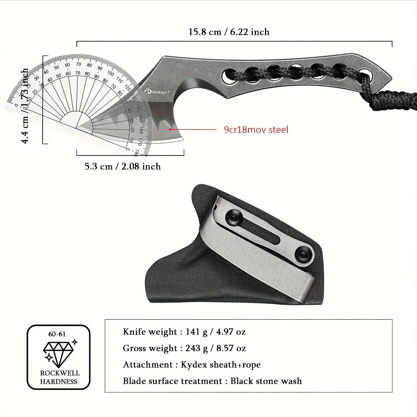 High Quality Mini Axe 9cr18mov Steel Fixed Blade Knife EDC Tool Small Knife Hiking Fishing