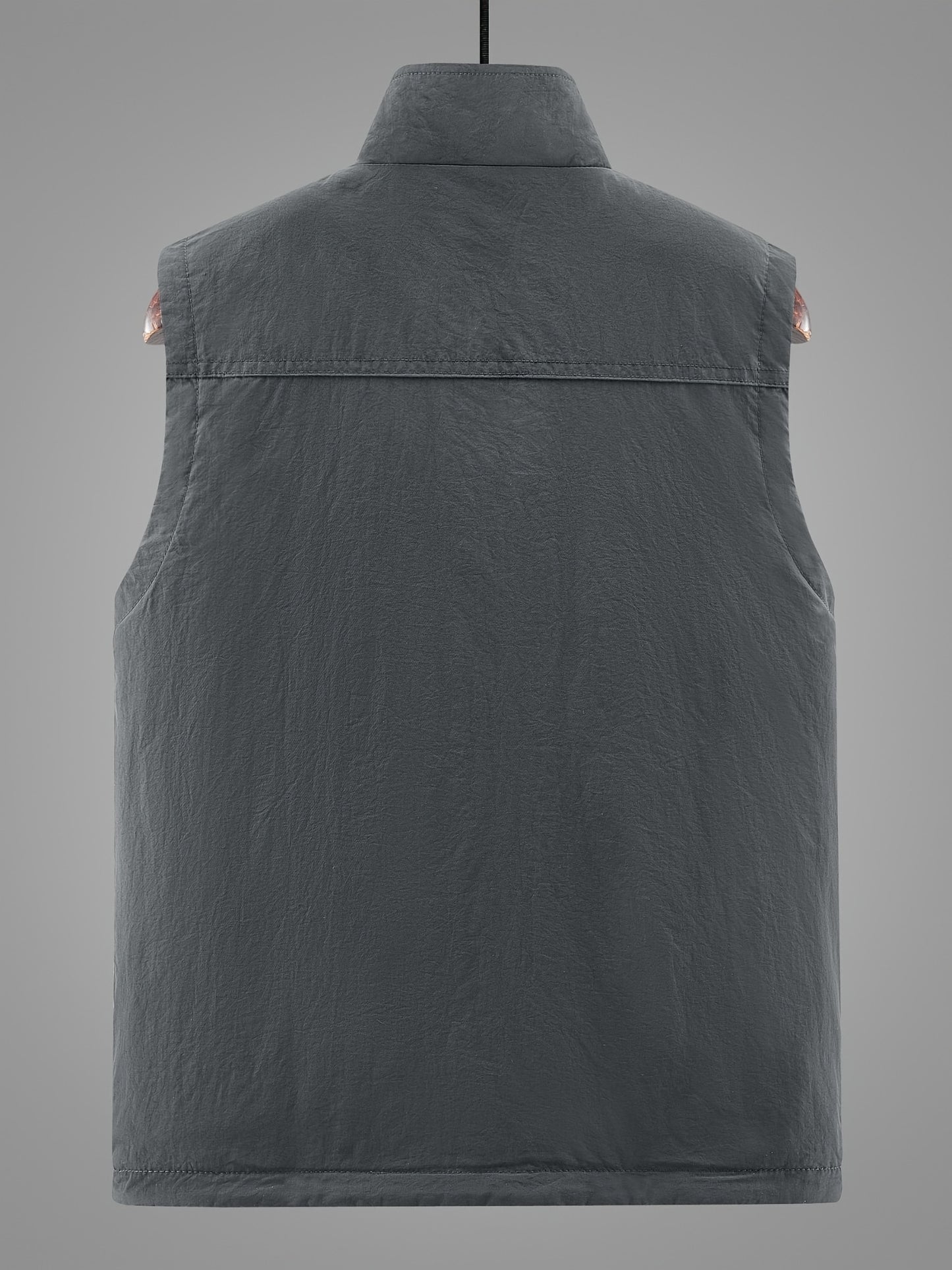 Multi Pockets Reversible Cargo Vest, Men's Casual Outwear Stand Collar Zip Up Vest For Outdoor Fishing Photography