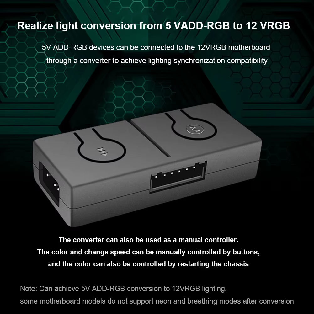 5V/3Pin ADD-RGB to 12V/4PIN Adapter Sync with Motherboard 5V ARGB to 12V RGB Converter Built-In 50 Color Modes