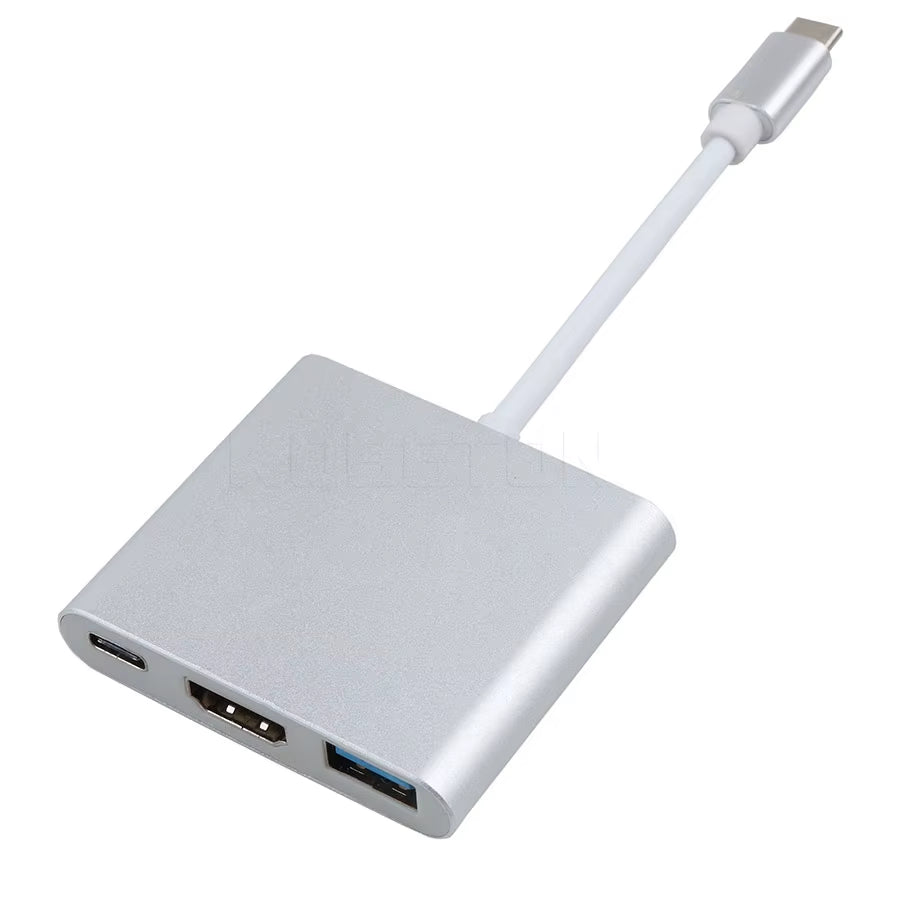 Type C to Hdmi-Compatible Converter Adapter Usbc to Hdmi-Compatible/Usb3.0/Type C Adapter Type-C HUB Aluminum for Macbook