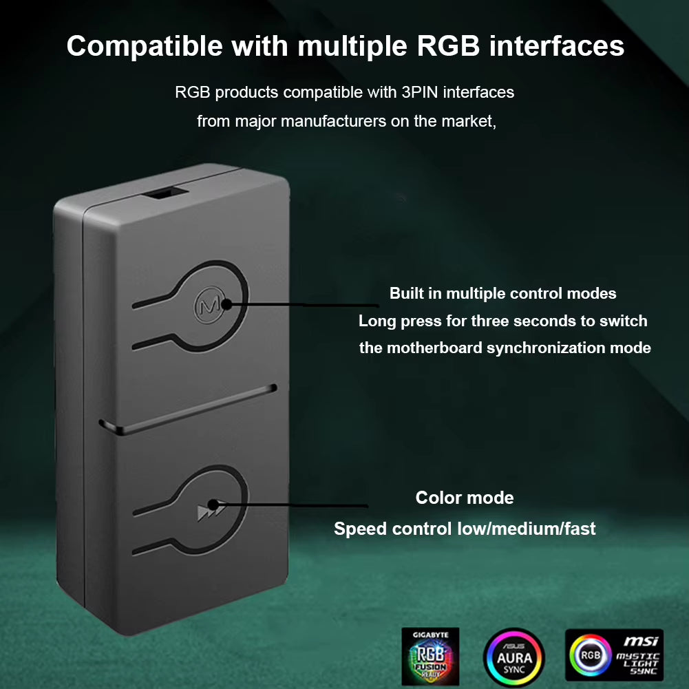 5V/3Pin ADD-RGB to 12V/4PIN Adapter Sync with Motherboard 5V ARGB to 12V RGB Converter Built-In 50 Color Modes