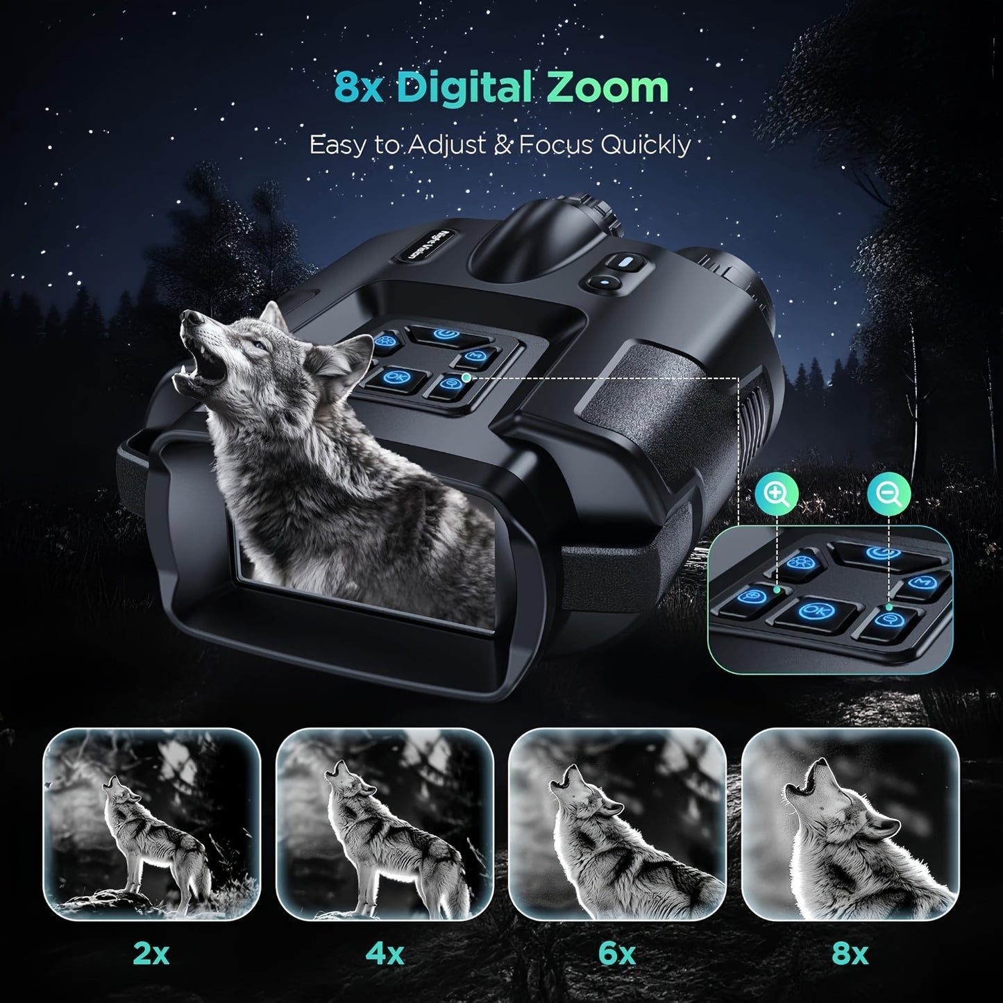 Upgraded 8x 4K Ultra HD Digital Night Vision Binoculars, 3-inch High Resolution Display, 5000mAh Battery And Safe And Reliable Tactical Flashlight - Perfect for Outdoor Night Adventures And Wildlife Spotting, Great Gift for M