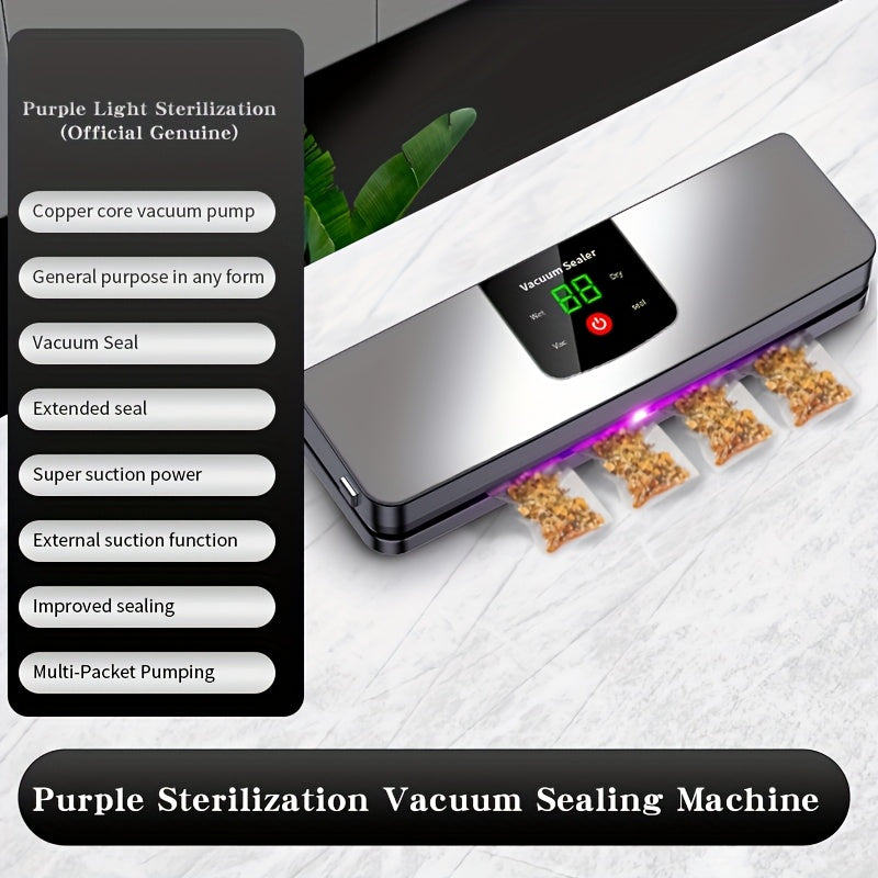 USB Rechargeable Automatic Vacuum Sealer with LED Display - Portable Food Storage Solution for Camping, Hunting & Kitchen Use, Ideal Mother'S Day & Christmas Gift, Outdoor Food Storage|Automatic Sealing Machine|Durable Constr