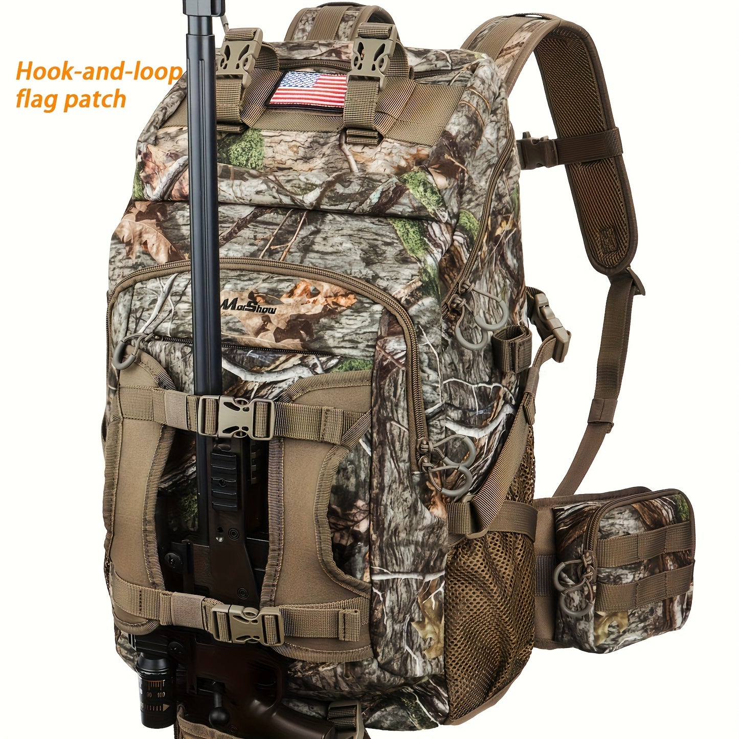 Hunting Backpack, Camo Hunting Pack with Rain Cover, Long-Lasting Large Capacity Hunting Day Pack for Rifle Bow Gun