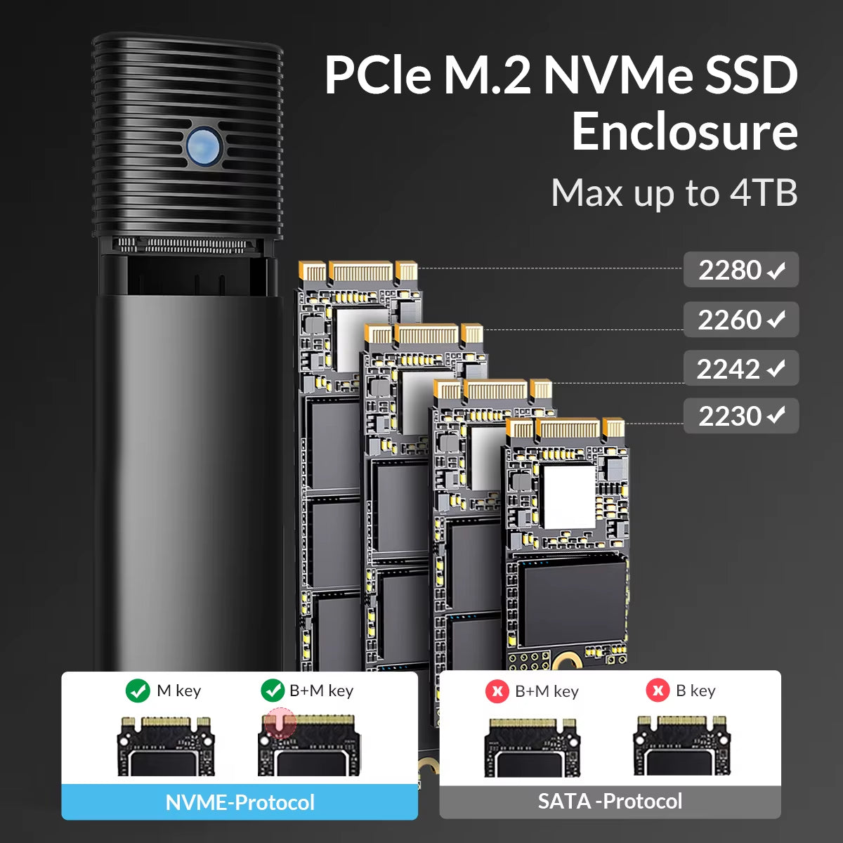 M2 SSD Enclosure Nvme 10Gbps Pcie SSD Box for M.2 Nvme NGFF SATA SSD Disk Tool Free M.2 SSD Case Built-In Metal Heat Sink