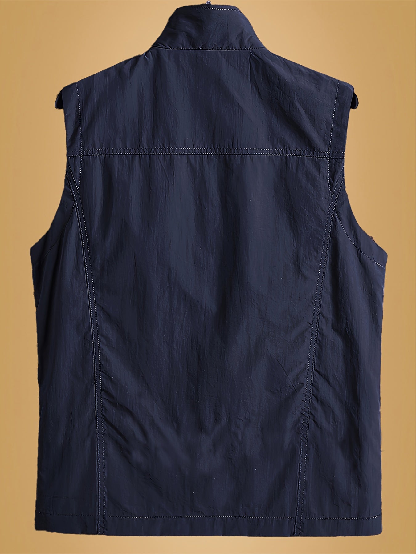 Solid Casual Nylon Men's Zip Up Sleeveless Vest Jacket, Men's Breathable Summer Outdoor Jacket With Multiple Zipper Pockets, Hiking Fishing Camping