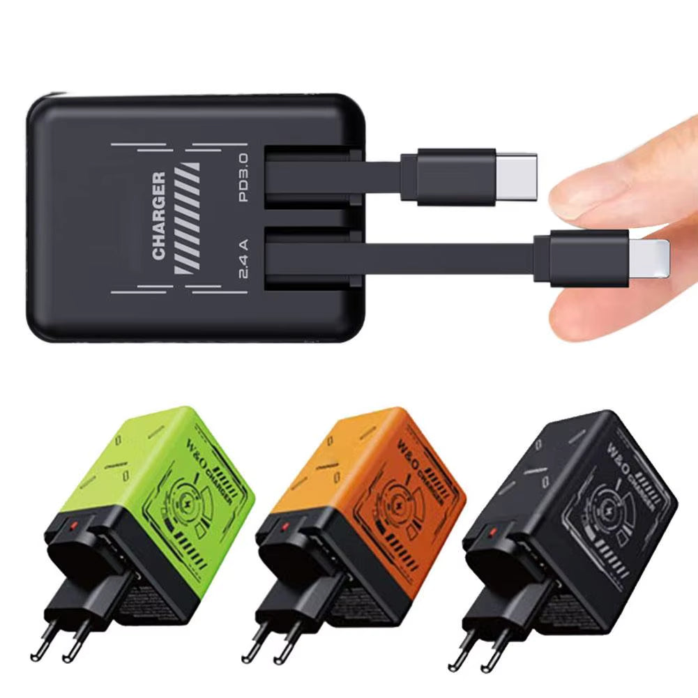 Dual PD+USB Smart Charger 2 in 1 Gan Charger Compatible 120W Retractable Fast Charging Charger for Smartphone