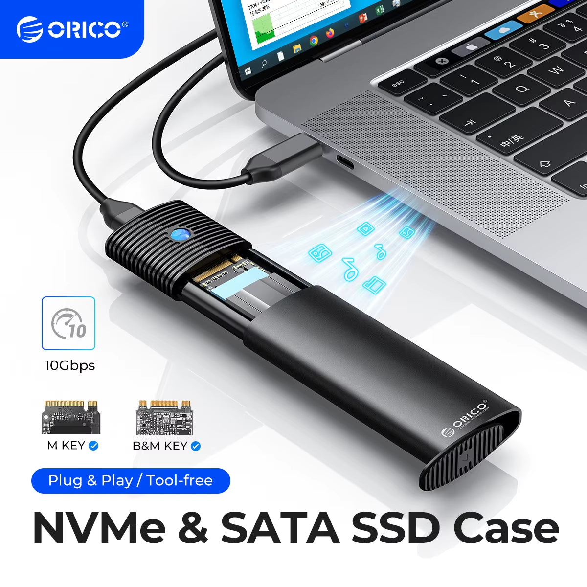 M2 SSD Enclosure Nvme 10Gbps Pcie SSD Box for M.2 Nvme NGFF SATA SSD Disk Tool Free M.2 SSD Case Built-In Metal Heat Sink