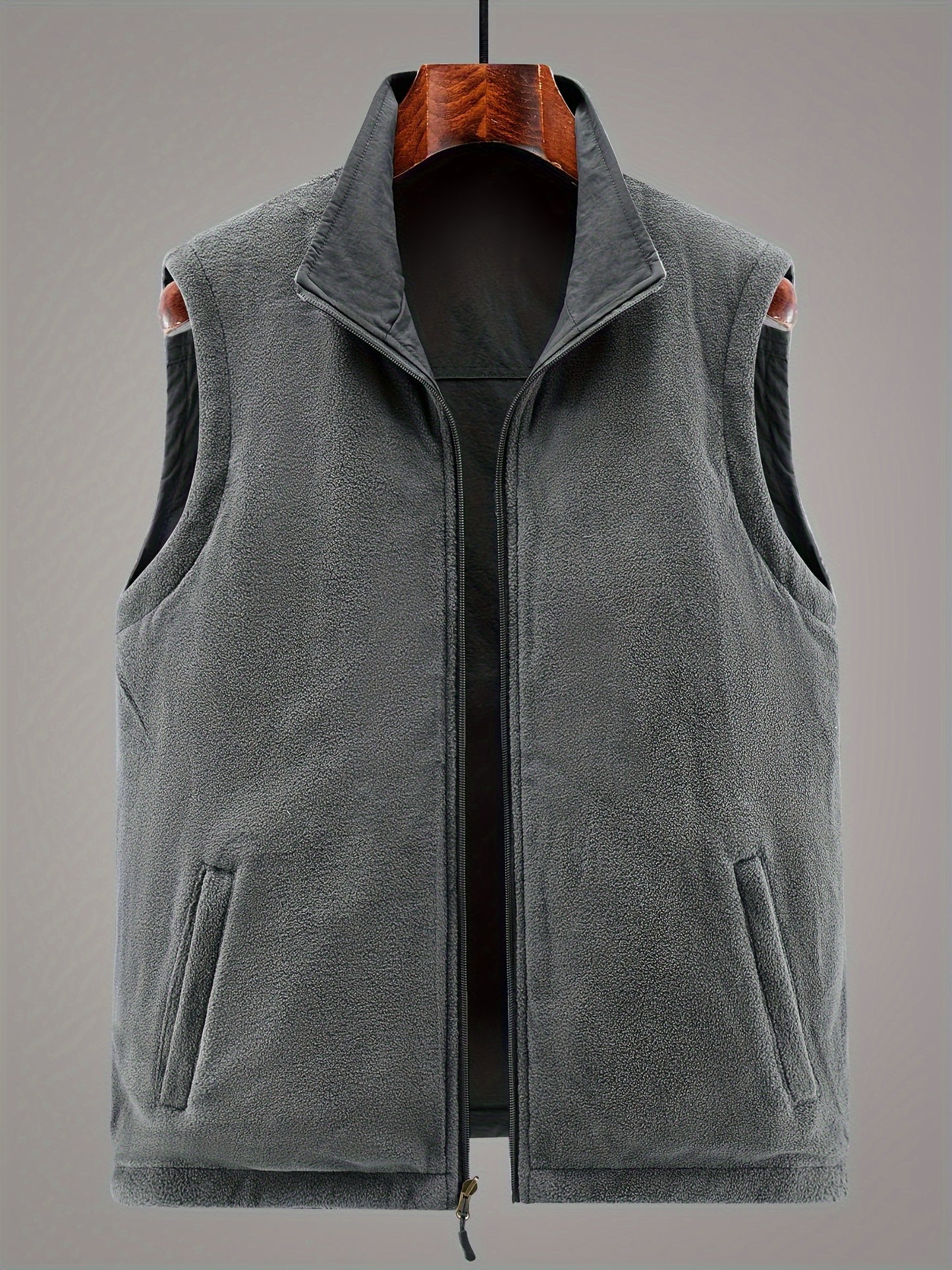 Multi Pockets Reversible Cargo Vest, Men's Casual Outwear Stand Collar Zip Up Vest For Outdoor Fishing Photography