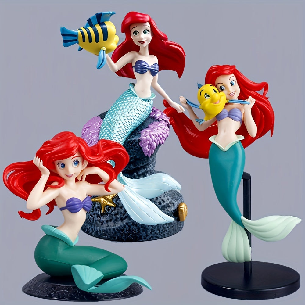 Disney Little Mermaid Ariel PVC Figure Set, Anime Mermaid Princess Collectible Model Kit, Authorized Decorative Cartoon Ornament for Car, Office, Home, Gift for Ages 14+