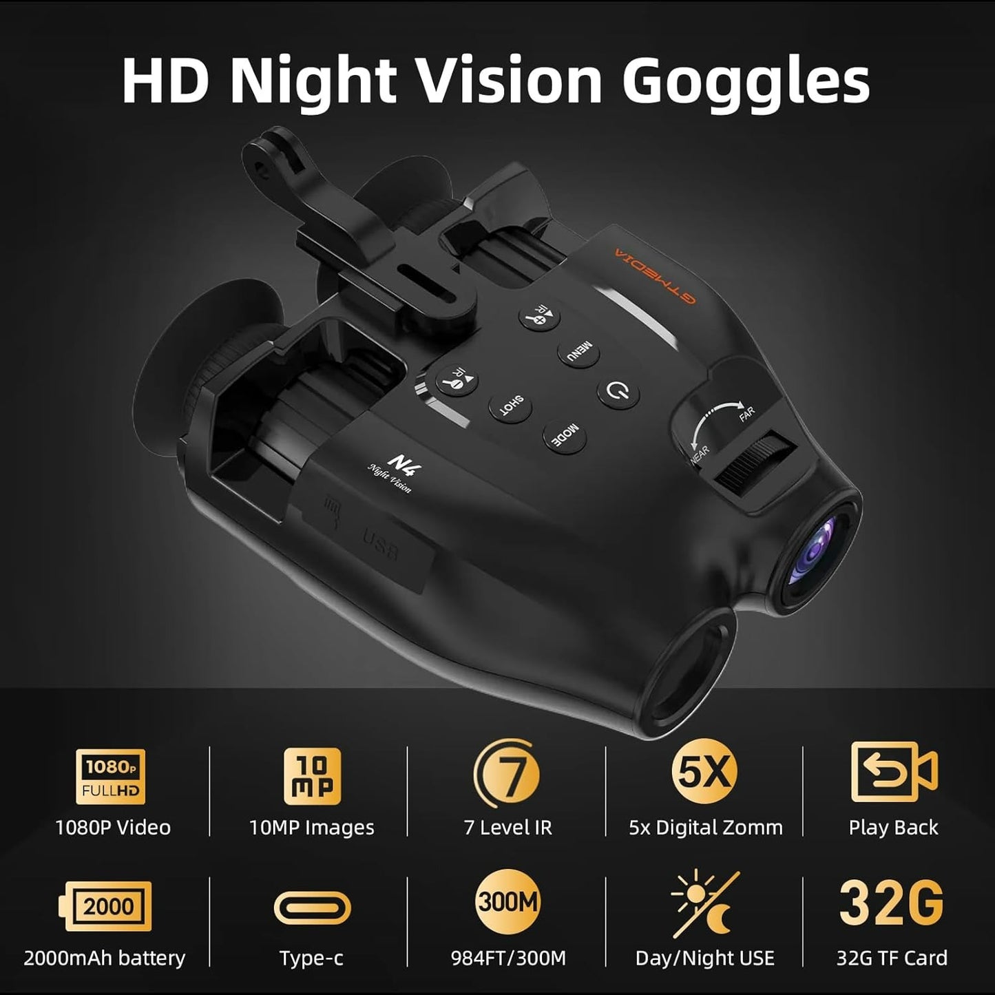 Night Vision Binoculars, Night Vision Goggles, Infrared Night Vision, HD Display Screen, Photo and Video Storage on 32GB TF Card, Head Mounted Hunting Binoculars for Travel & Outdoor Hunting