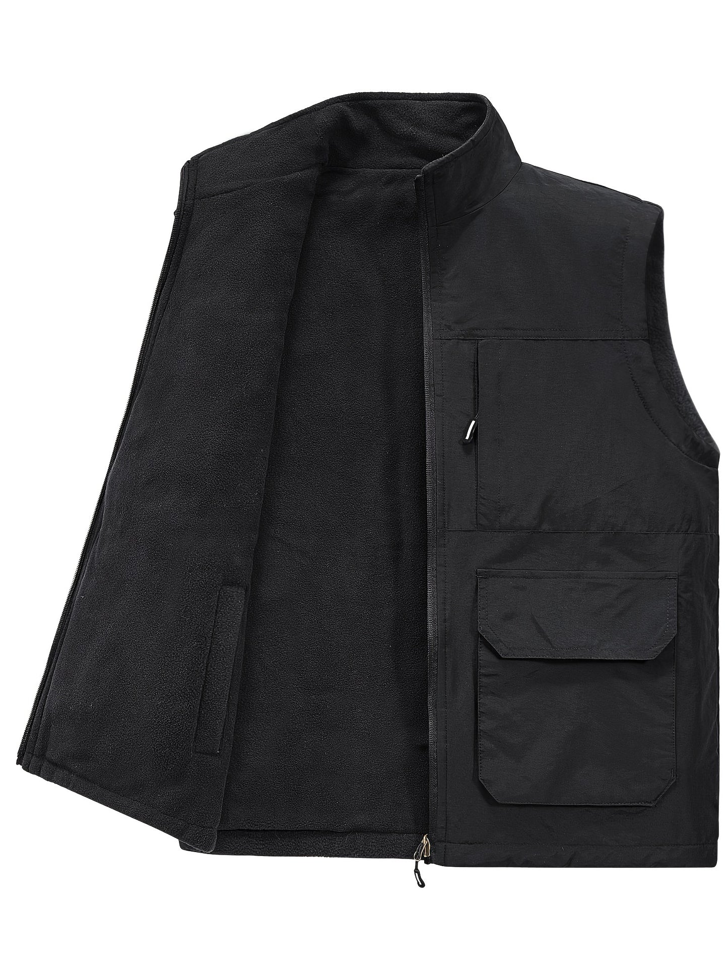 Multi Pockets Reversible Cargo Vest, Men's Casual Outwear Stand Collar Zip Up Vest For Outdoor Fishing Photography