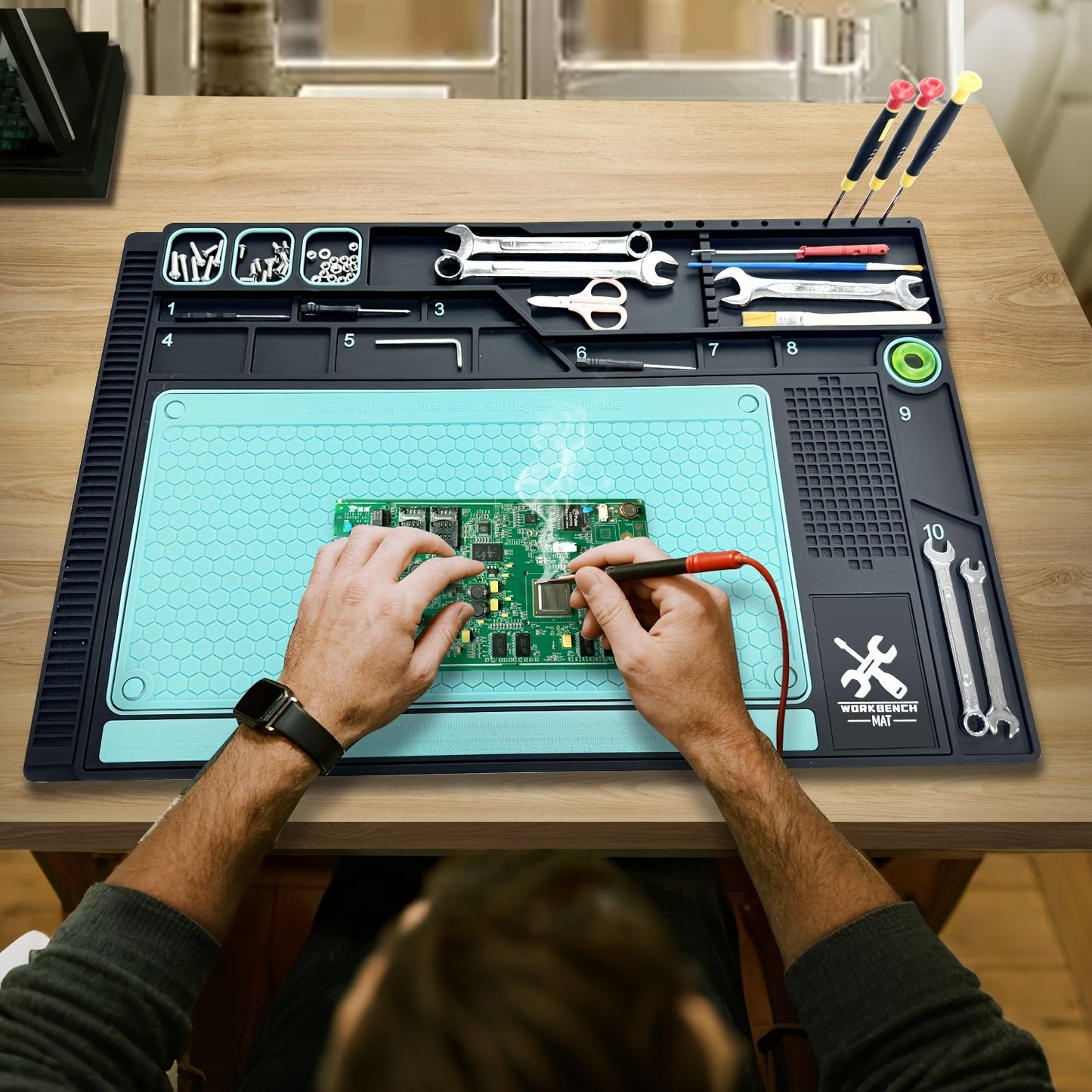 Wholesale Price Silicone/PVC Soldering Mat, Anti-slip Insulation Phone Repair Mat Screw Table Mat Set for Workbench Desk Maintenance Tools Divided Area, Heat Resistant Mat with Magnetic