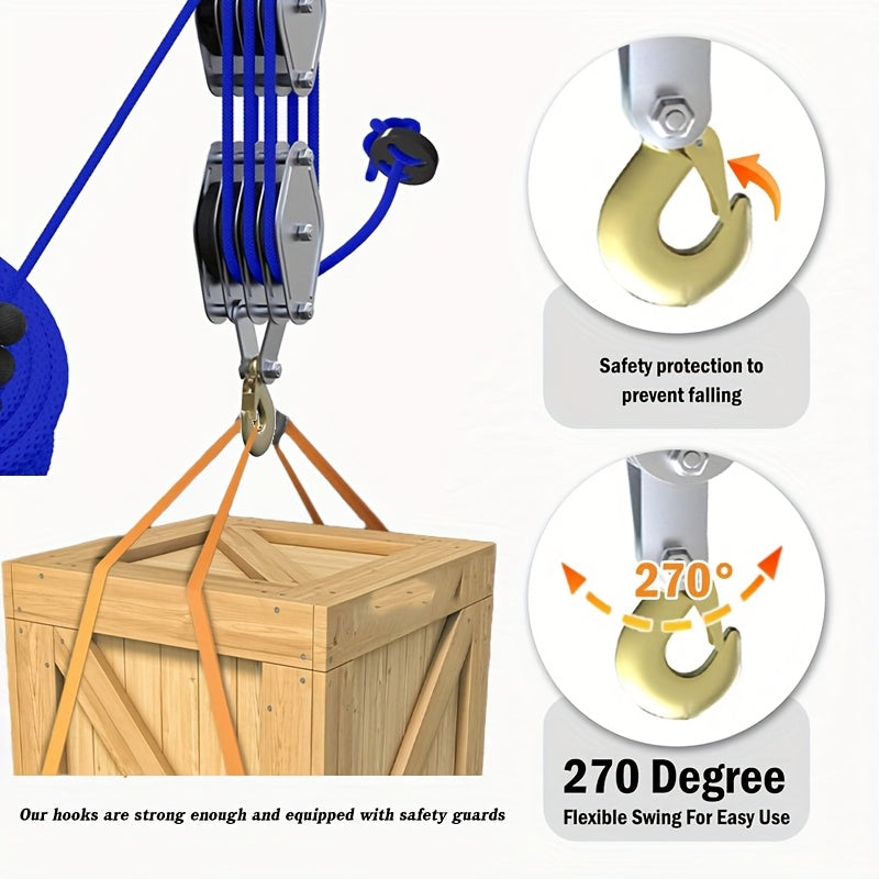 Upgraded Rope Pulley Lifter, 8:1 Elevating Force Pulley Set and Sliding System, Heavy-Duty Load Capacity, 19.81 meter Rope Lifting Machine for Hunting Garage Warehouse