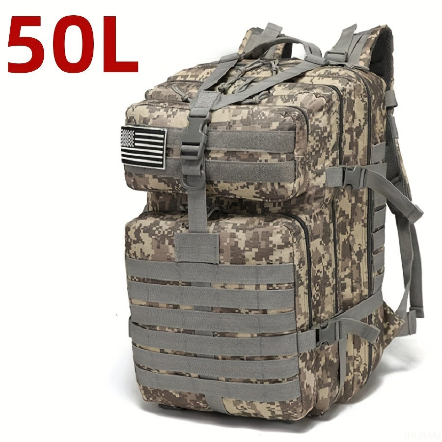Waterproof Outdoor Backpack for Hiking, Fishing & Hunting - Durable Oxford Cloth, Camo Design, 25L/50L Capacity, Zip Closure