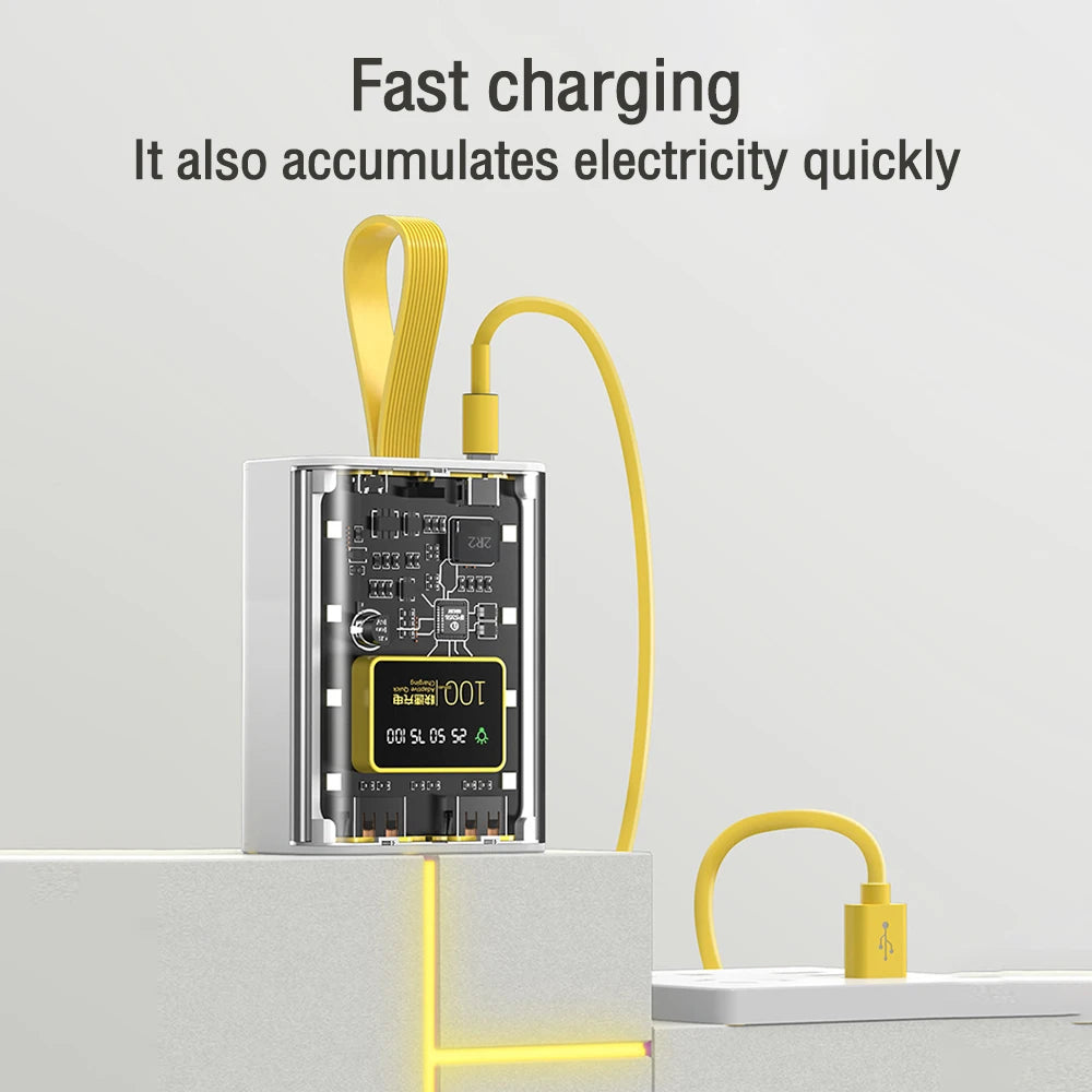 Transparent Mobile Power Bank with 3 18650 Battery Packs, No Welding Power Bank Kit, DIY Mobile Power Bank with Night Light
