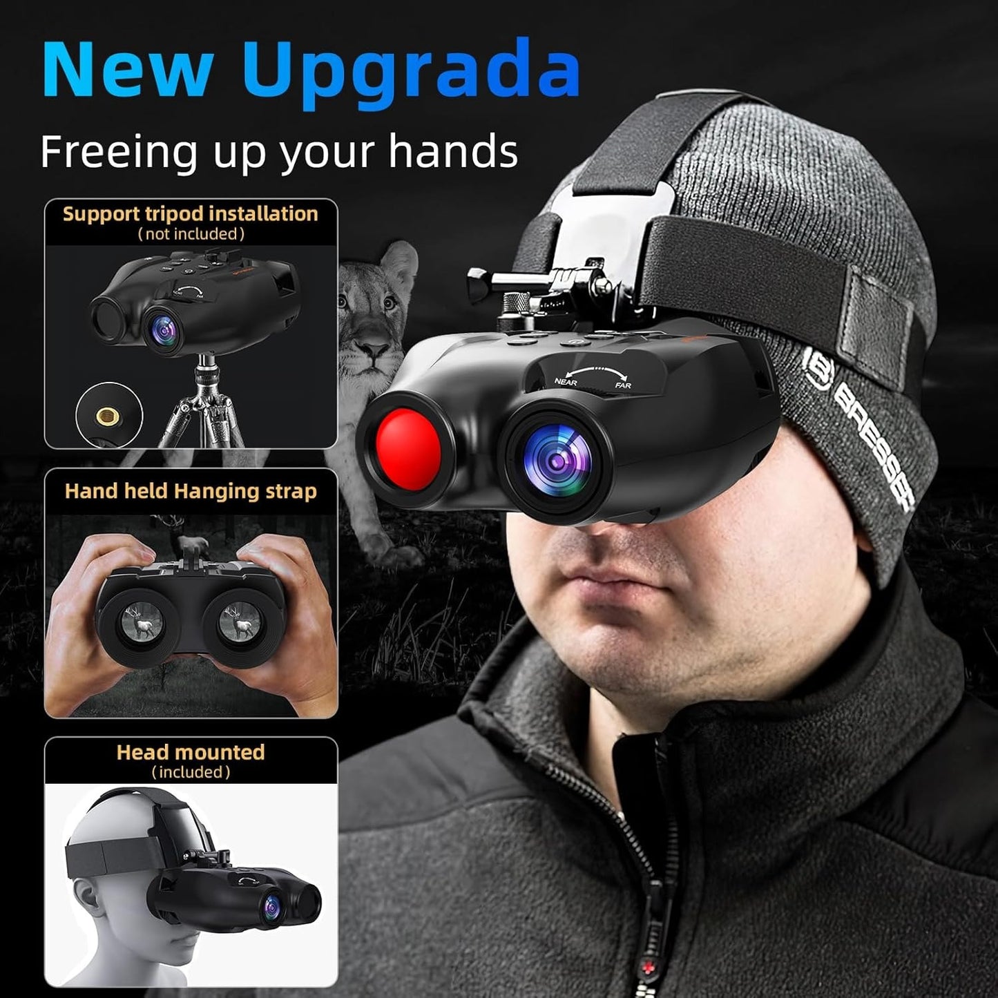 Night Vision Binoculars, Night Vision Goggles, Infrared Night Vision, HD Display Screen, Photo and Video Storage on 32GB TF Card, Head Mounted Hunting Binoculars for Travel & Outdoor Hunting