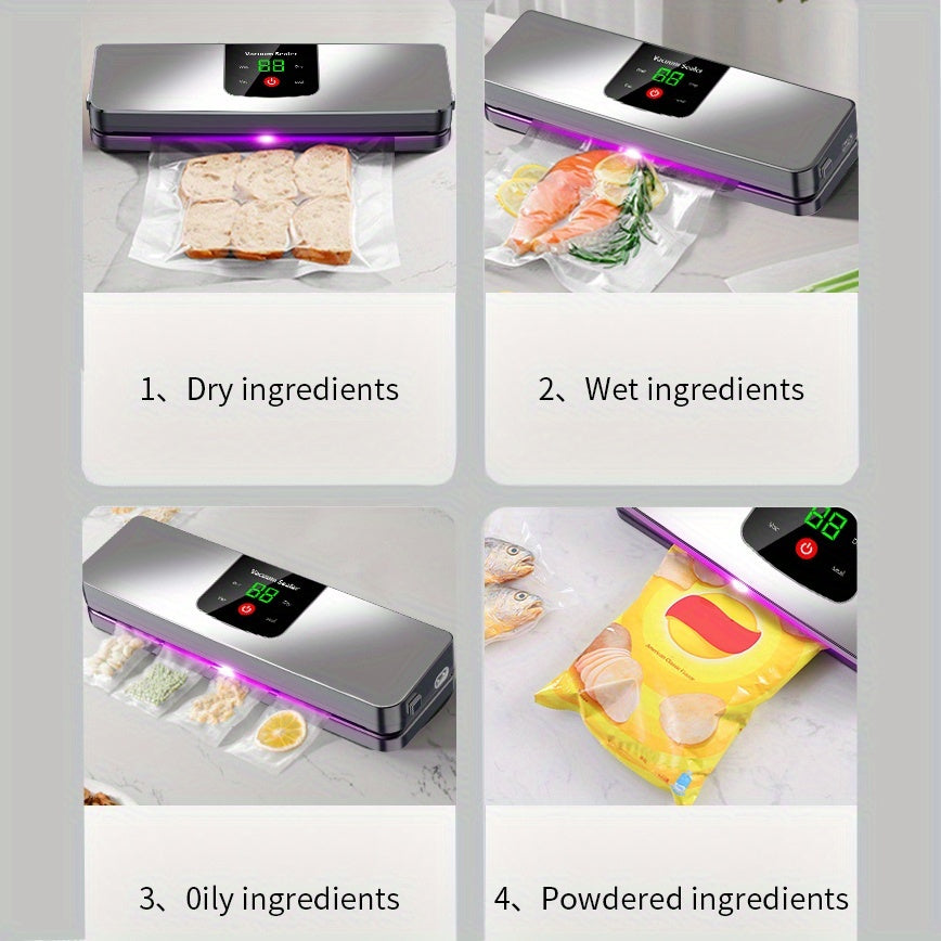 USB Rechargeable Automatic Vacuum Sealer with LED Display - Portable Food Storage Solution for Camping, Hunting & Kitchen Use, Ideal Mother'S Day & Christmas Gift, Outdoor Food Storage|Automatic Sealing Machine|Durable Constr