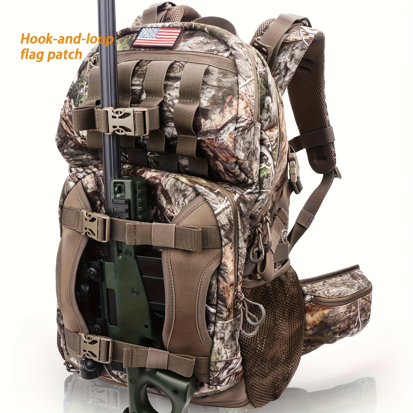 Moishow Hunting Backpack, Camo Hunting Backpacks for Men, Silent Hunting Pack with Bow & Rifle Holder, Hunting Day Pack for Rifle Bow Gun, Hunting Bag