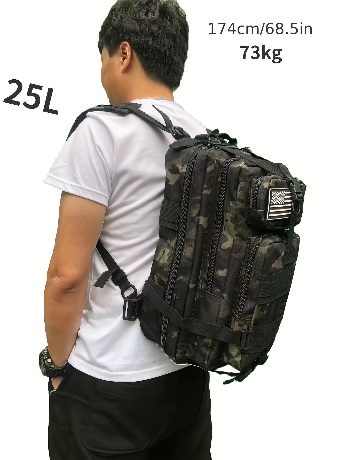 Waterproof Outdoor Backpack for Hiking, Fishing & Hunting - Durable Oxford Cloth, Camo Design, 25L/50L Capacity, Zip Closure