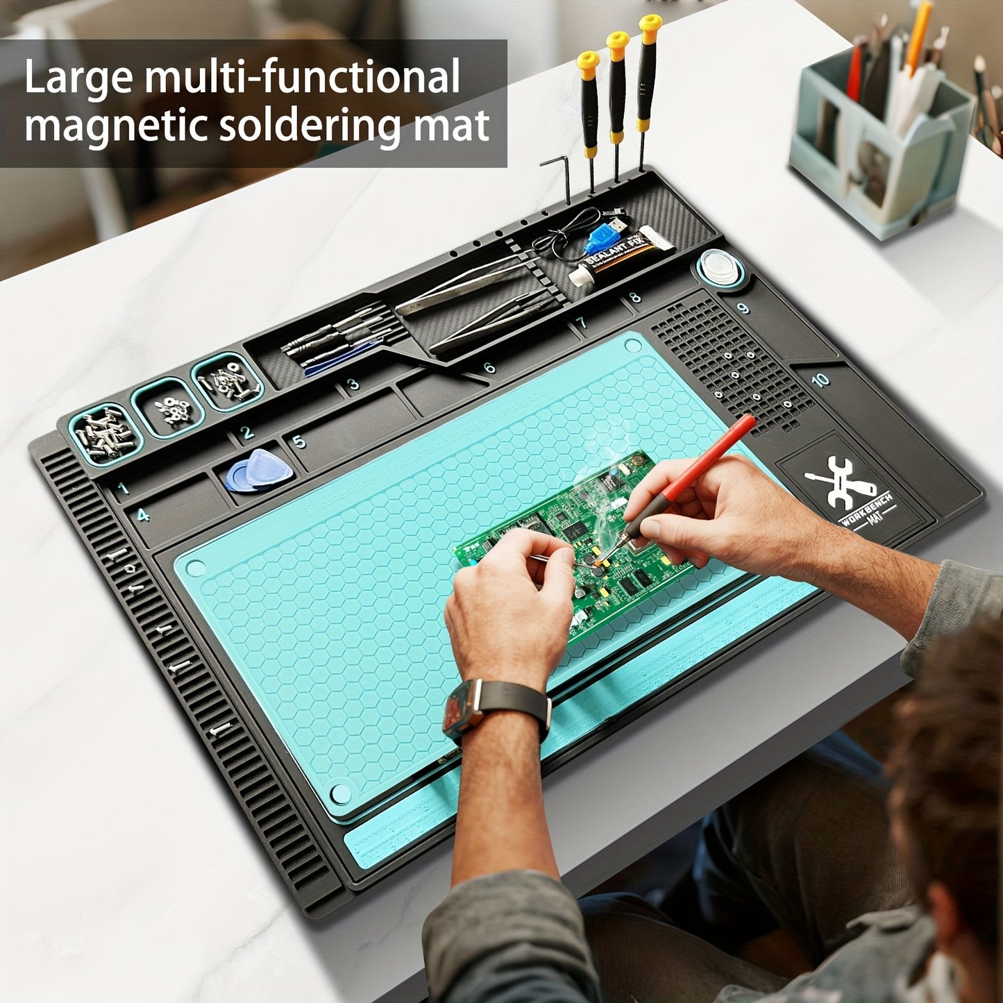 Wholesale Price Silicone/PVC Soldering Mat, Anti-slip Insulation Phone Repair Mat Screw Table Mat Set for Workbench Desk Maintenance Tools Divided Area, Heat Resistant Mat with Magnetic