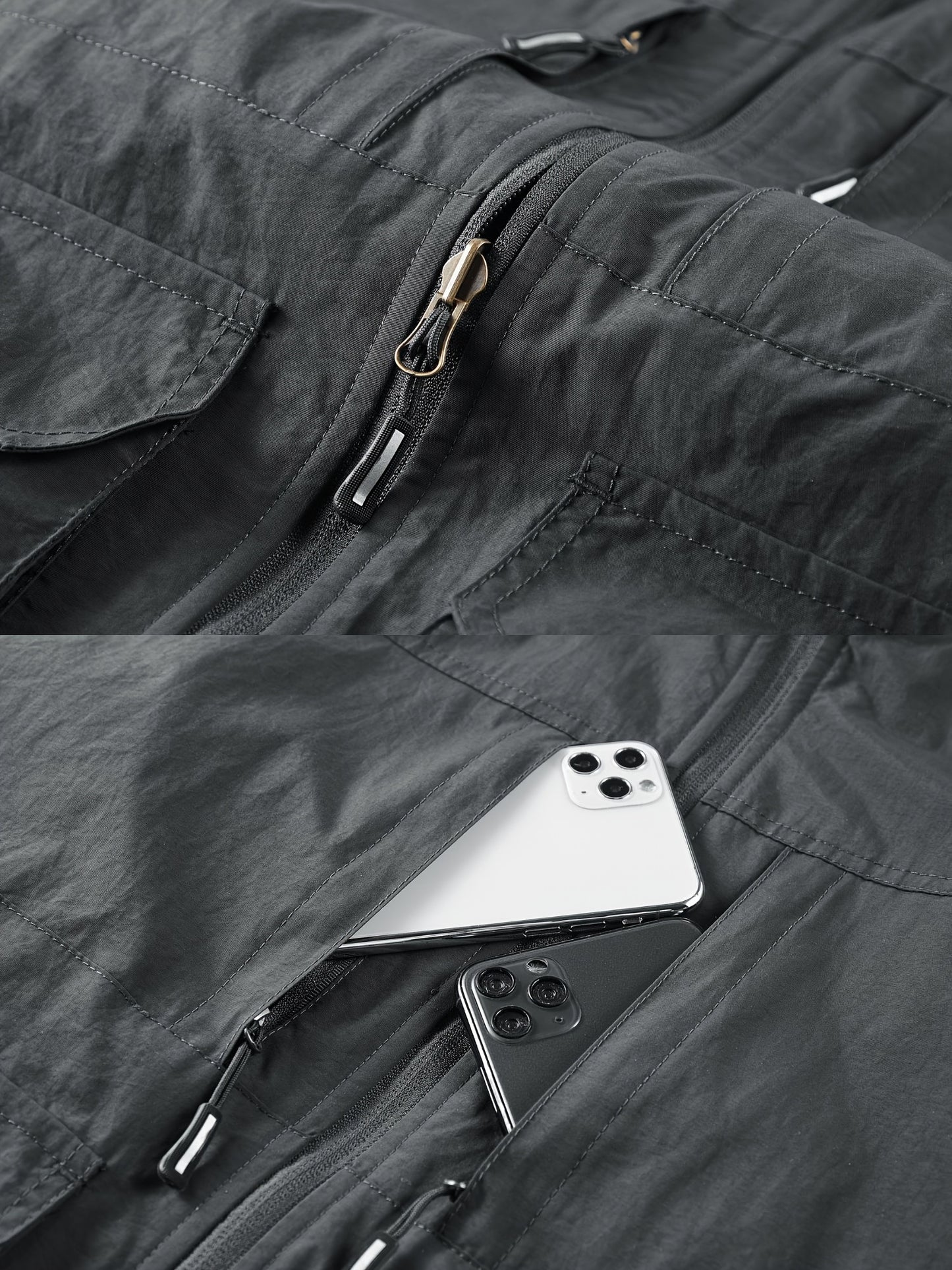 Multi Pockets Reversible Cargo Vest, Men's Casual Outwear Stand Collar Zip Up Vest For Outdoor Fishing Photography