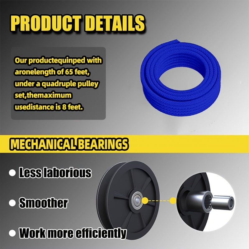 Upgraded Rope Pulley Lifter, 8:1 Elevating Force Pulley Set and Sliding System, Heavy-Duty Load Capacity, 19.81 meter Rope Lifting Machine for Hunting Garage Warehouse