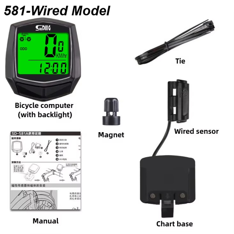 Wired Bike Computer LED Digital Bicycle Speedometer Odometer Touchscreen Cycling Computer Waterproof with Backlight