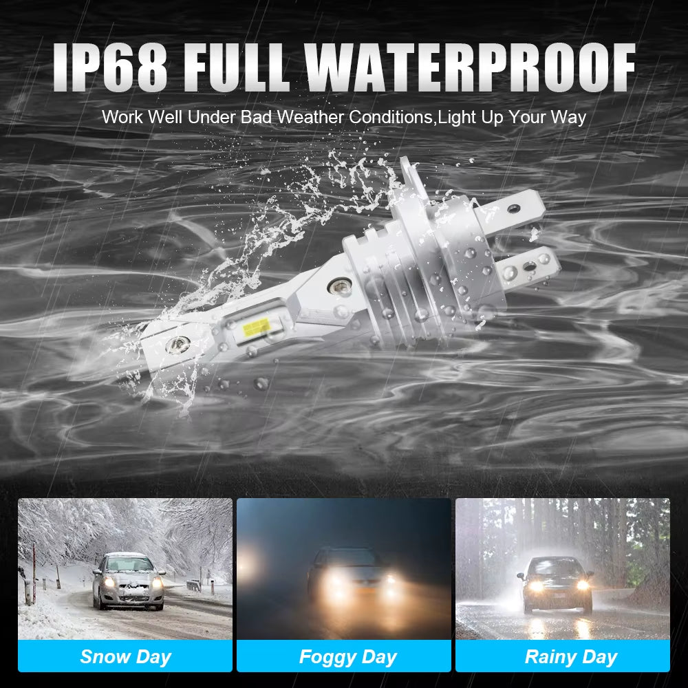 H7 LED Headlight Bulbs - 2 Pack, 12V, 18000LM, 60W, Mini Fanless Wireless Design, 5530 CSP, 6000K White Light