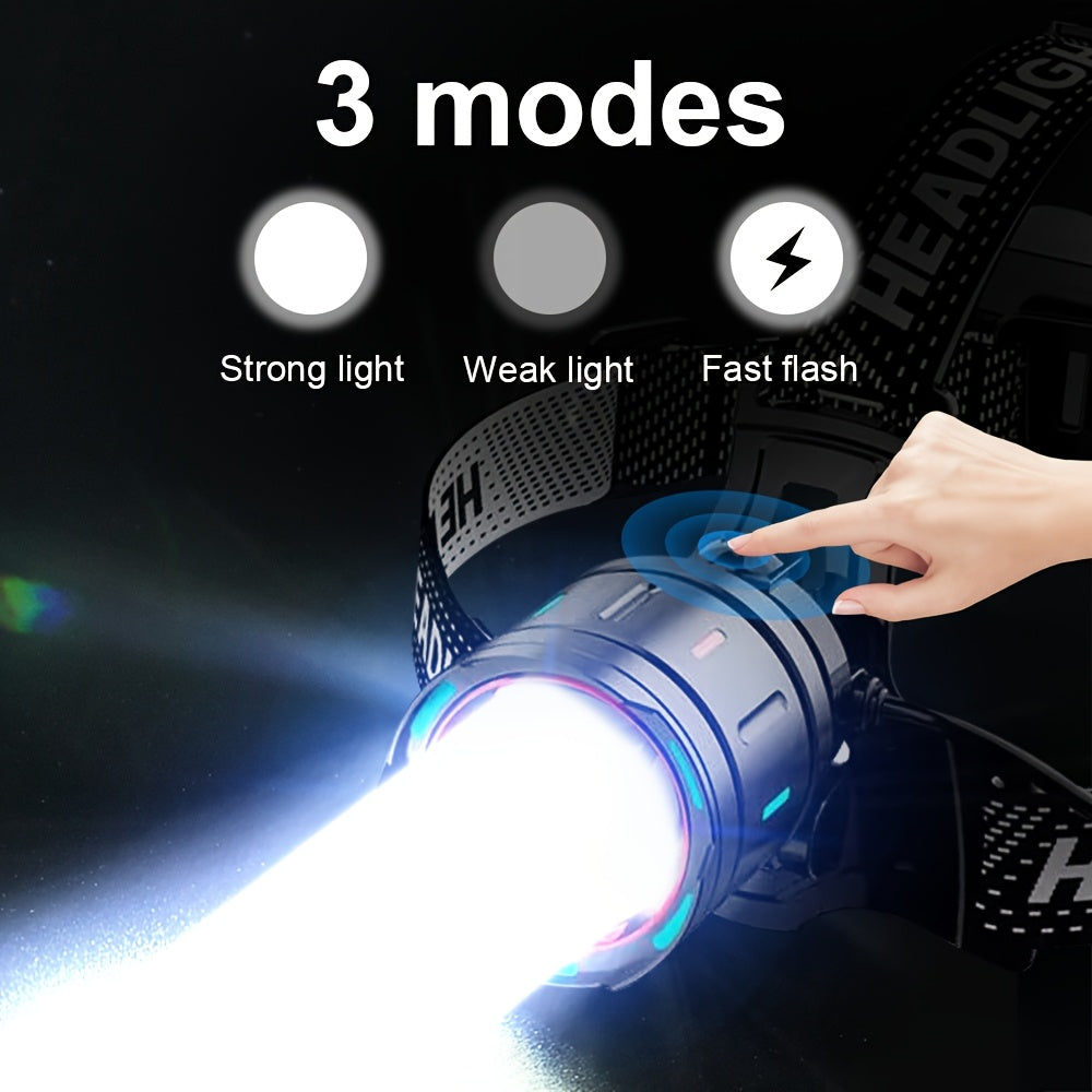 Most Powerful LED Headlamp, High Power Rechargeable Headlight, 3 Modes Portable Headlamp, Used for work, outdoors, camping, hunting, fishing, etc.