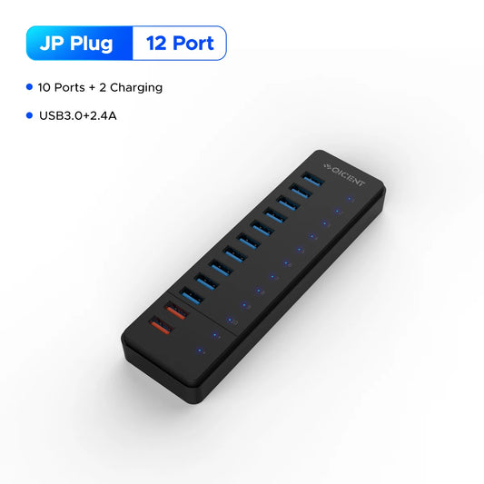 Sub-Brand QIC Industrial USB 3.0 HUB 7 Port 10 Port USB OTG Splitter with 12V Power Adapter Support Charger for Computer
