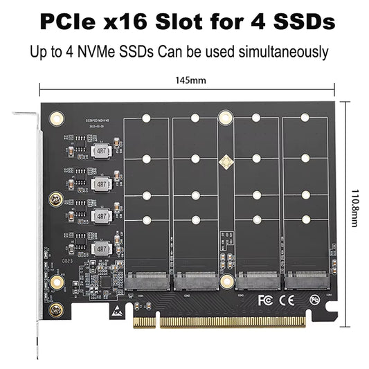 IOCREST M.2 X16 Pcie 4.0 X4 Expansion Card with Heatsink Supports 4 Nvme M.2 2280 up to 256Gbps Support Bifurcation Raid
