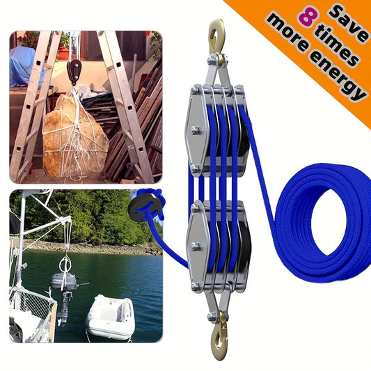 Upgraded Rope Pulley Lifter, 8:1 Elevating Force Pulley Set and Sliding System, Heavy-Duty Load Capacity, 19.81 meter Rope Lifting Machine for Hunting Garage Warehouse