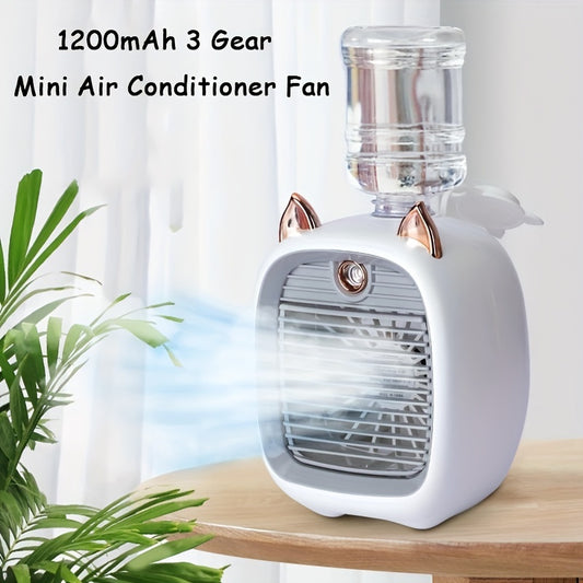 Portable Mini Air Conditioning Fan, Desk Misting Fan With 1200mAh Battery, 3-speed Air Cooler Fan, USB Type-c Charging, Humidifier, Perfect For Home, Office, Birthday Gift
