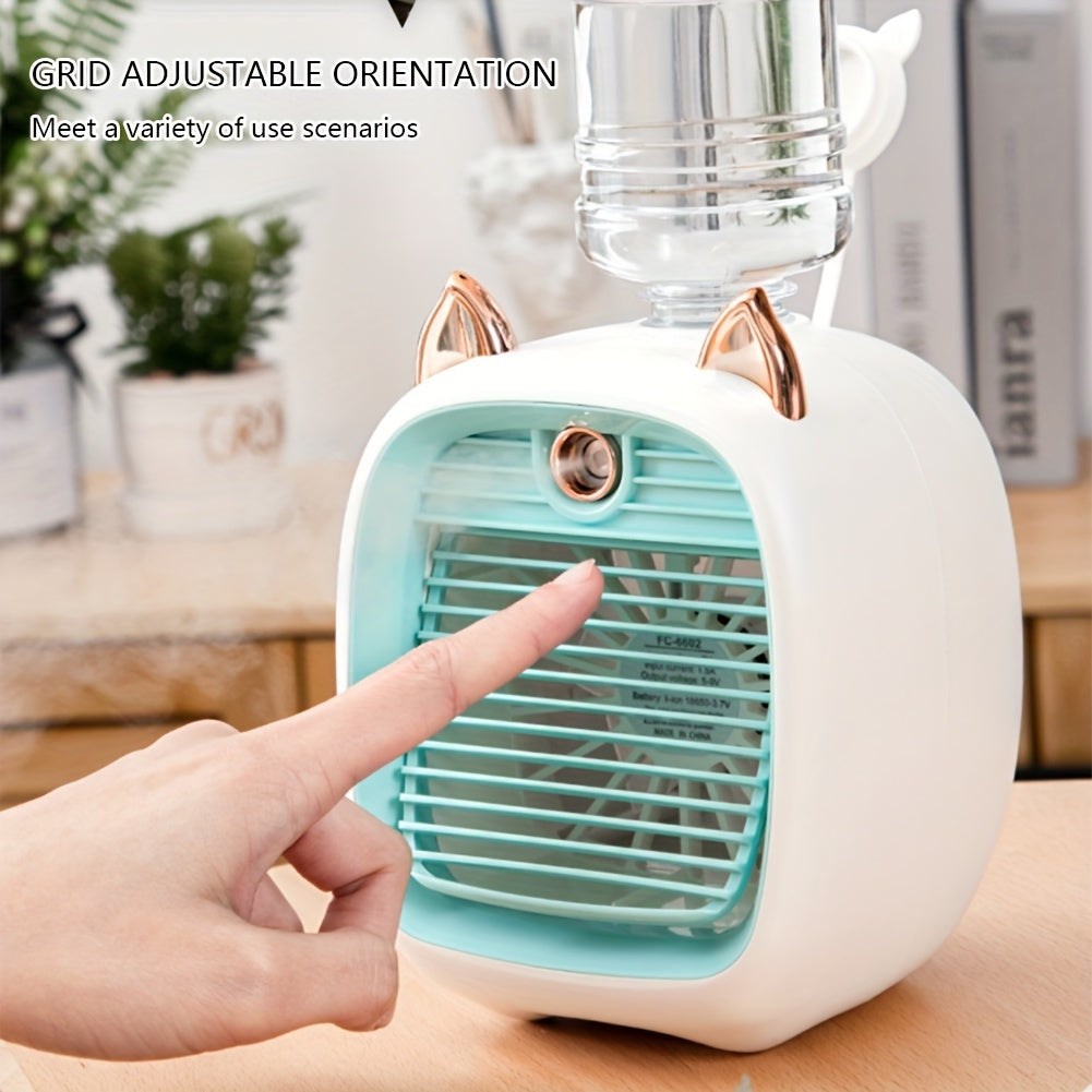 Portable Mini Air Conditioning Fan, Desk Misting Fan With 1200mAh Battery, 3-speed Air Cooler Fan, USB Type-c Charging, Humidifier, Perfect For Home, Office, Birthday Gift
