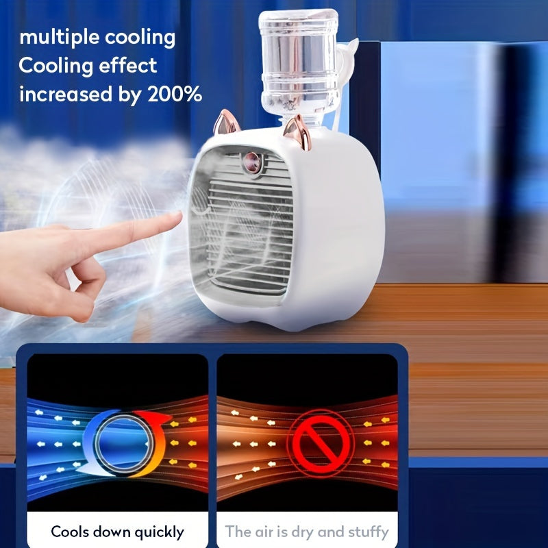 Portable Mini Air Conditioning Fan, Desk Misting Fan With 1200mAh Battery, 3-speed Air Cooler Fan, USB Type-c Charging, Humidifier, Perfect For Home, Office, Birthday Gift