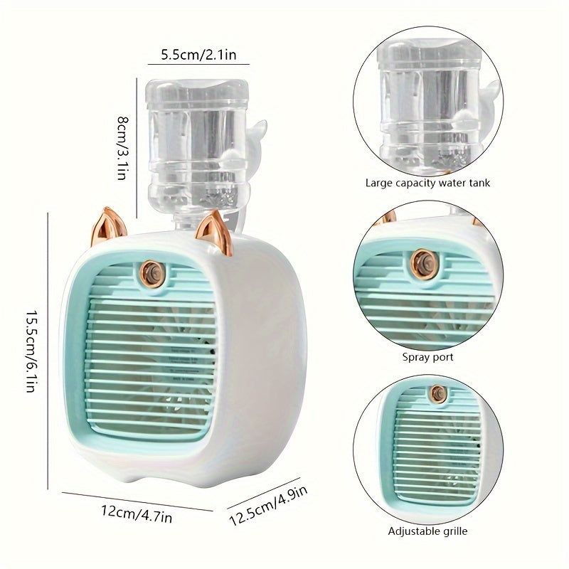 Portable Mini Air Conditioning Fan, Desk Misting Fan With 1200mAh Battery, 3-speed Air Cooler Fan, USB Type-c Charging, Humidifier, Perfect For Home, Office, Birthday Gift