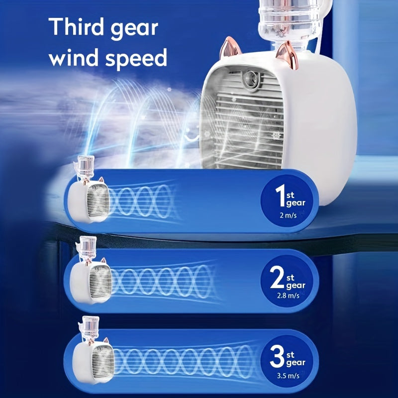 Portable Mini Air Conditioning Fan, Desk Misting Fan With 1200mAh Battery, 3-speed Air Cooler Fan, USB Type-c Charging, Humidifier, Perfect For Home, Office, Birthday Gift