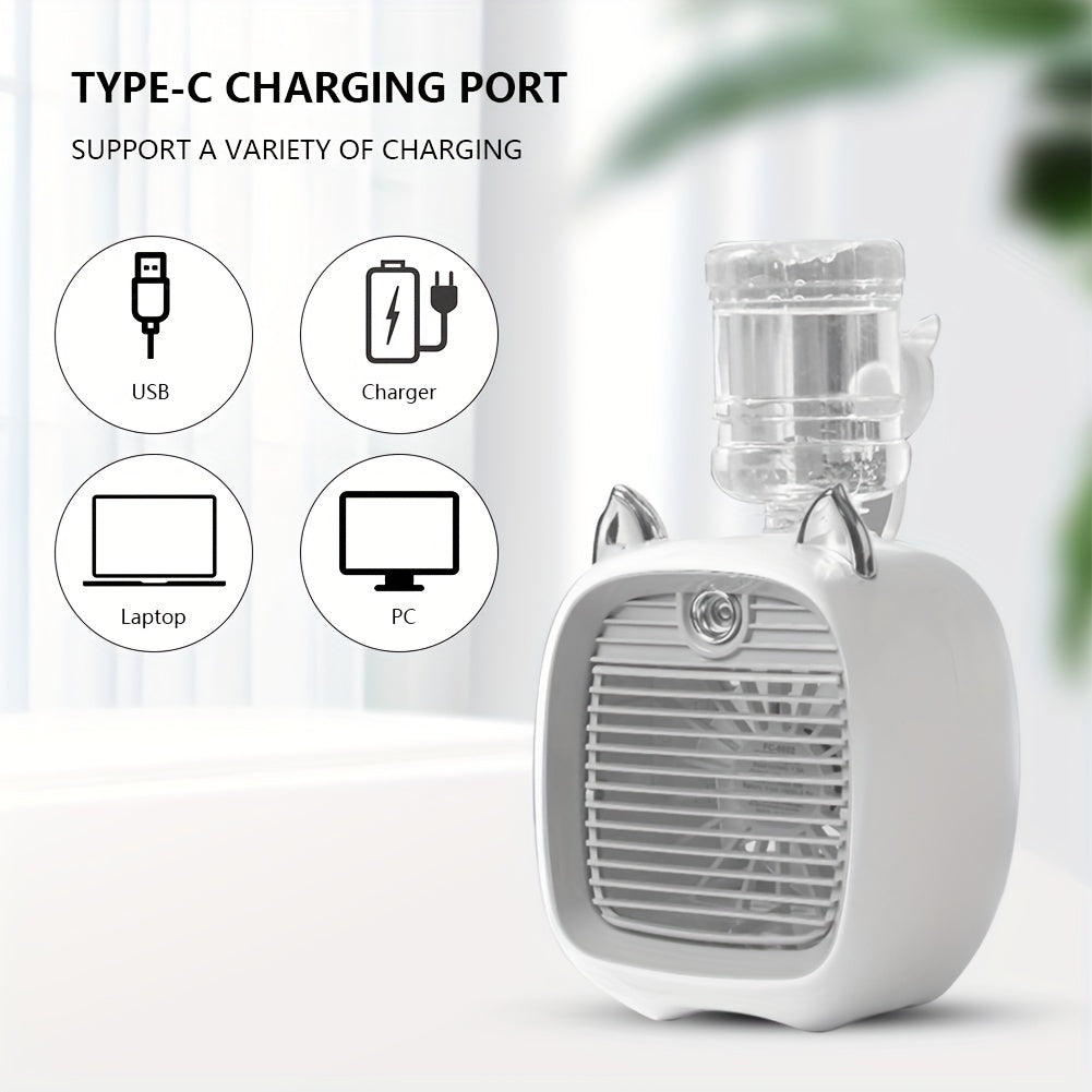 Portable Mini Air Conditioning Fan, Desk Misting Fan With 1200mAh Battery, 3-speed Air Cooler Fan, USB Type-c Charging, Humidifier, Perfect For Home, Office, Birthday Gift