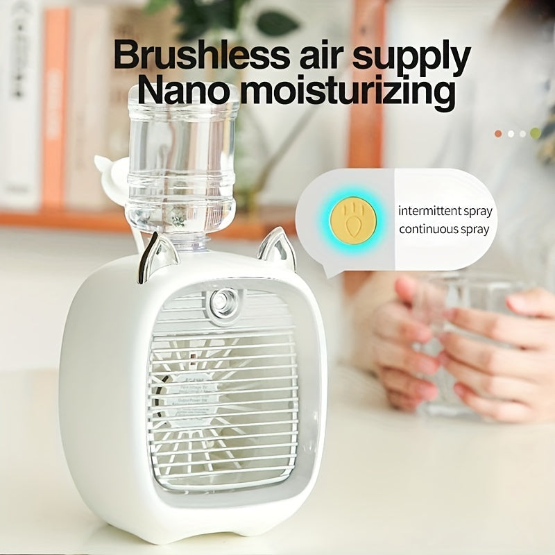 Portable Mini Air Conditioning Fan, Desk Misting Fan With 1200mAh Battery, 3-speed Air Cooler Fan, USB Type-c Charging, Humidifier, Perfect For Home, Office, Birthday Gift