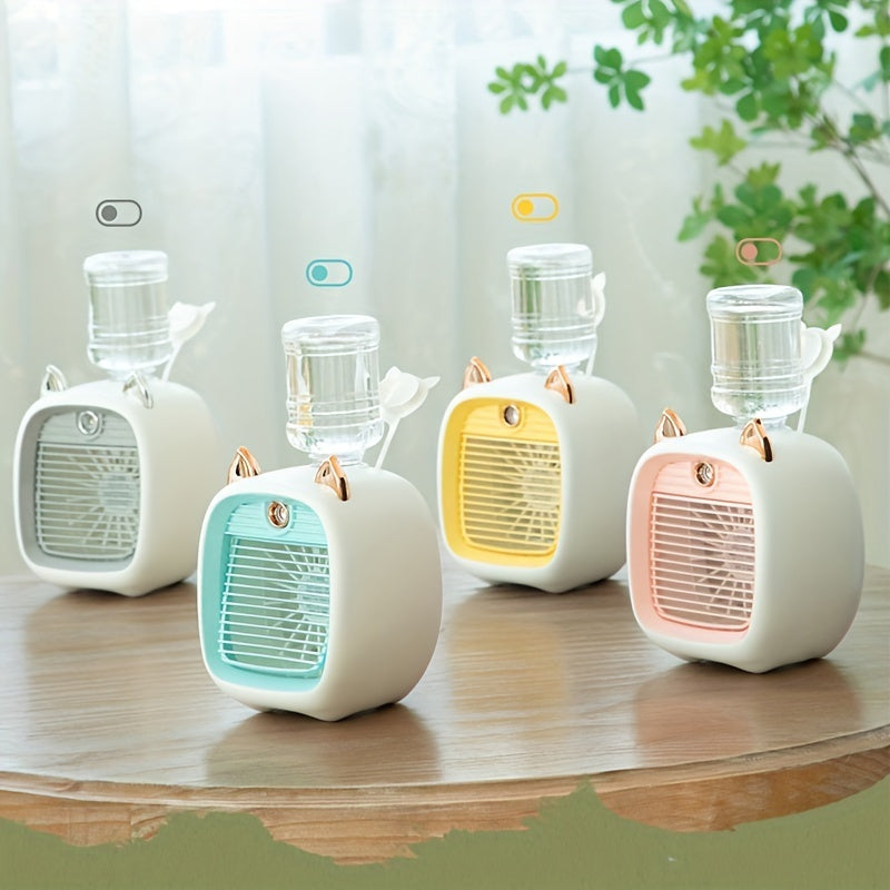 Portable Mini Air Conditioning Fan, Desk Misting Fan With 1200mAh Battery, 3-speed Air Cooler Fan, USB Type-c Charging, Humidifier, Perfect For Home, Office, Birthday Gift