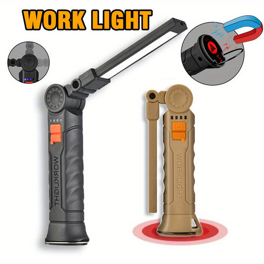 USB Rechargeable LED Work Light with Magnetic Base and Hanging Hook, 360° Rotatable Outdoor Handheld Flashlight, Plastic Lamp Shade, for Outdoor Use, USB Charging, LED Light Source, ≤36V Operating Voltage, Lithium Recharge